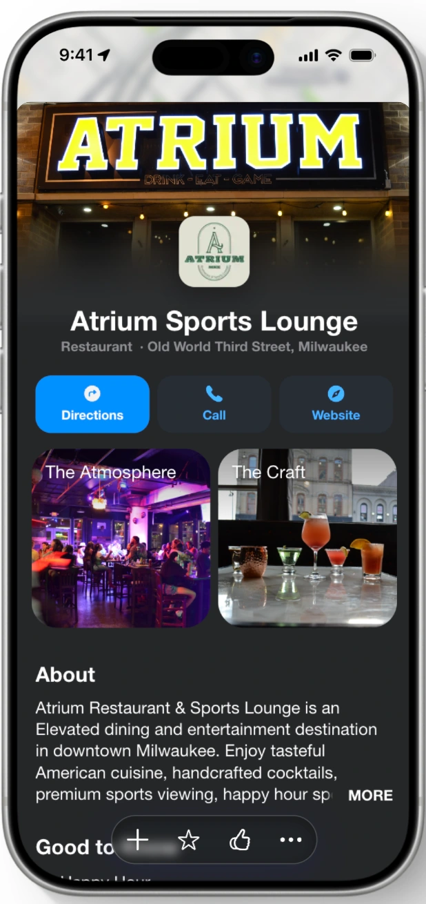 Atrium Sports Lounge · Apple Maps business-profile presentation