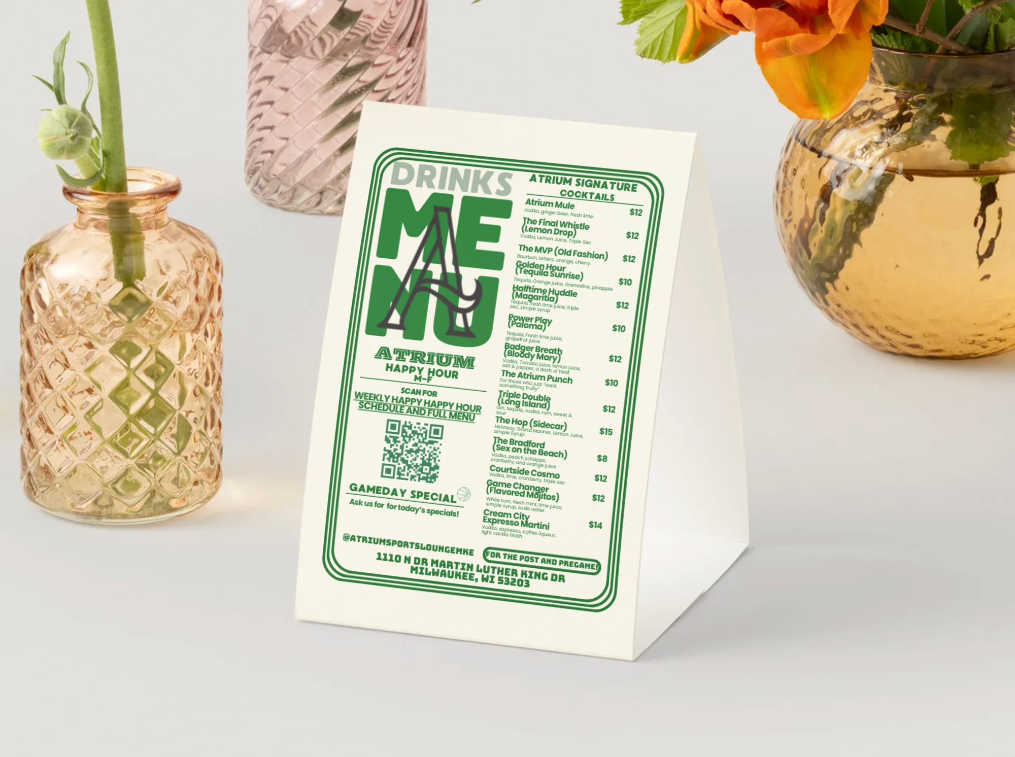 Drink menu · Table-tent concept mockup