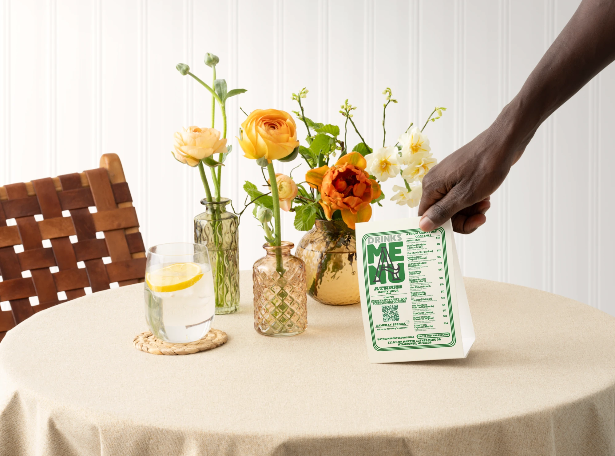 Drink menu · Supporting table-placement mockup