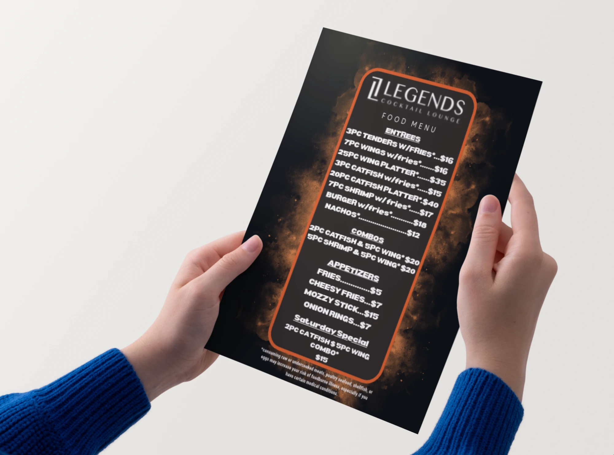 Food menu design · Handheld presentation mockup