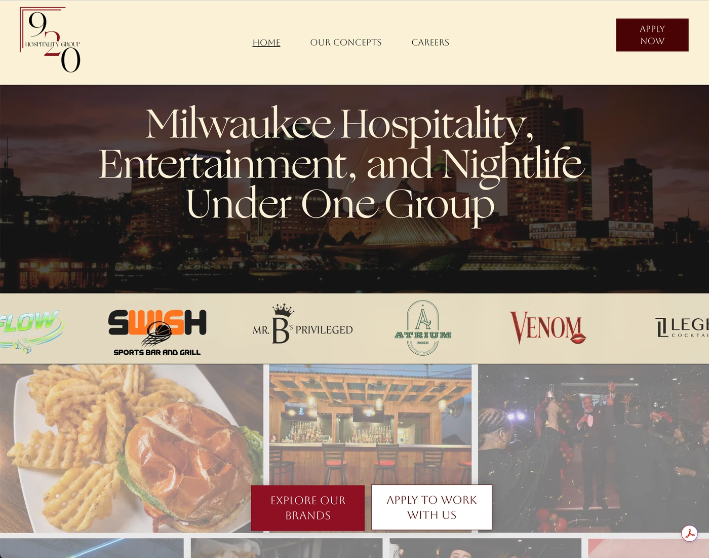 920 Hospitality Group desktop website