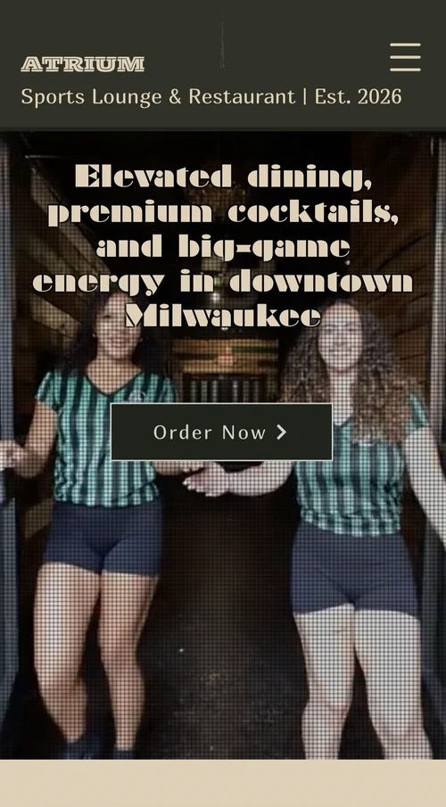 Atrium Sports Lounge mobile website screenshot