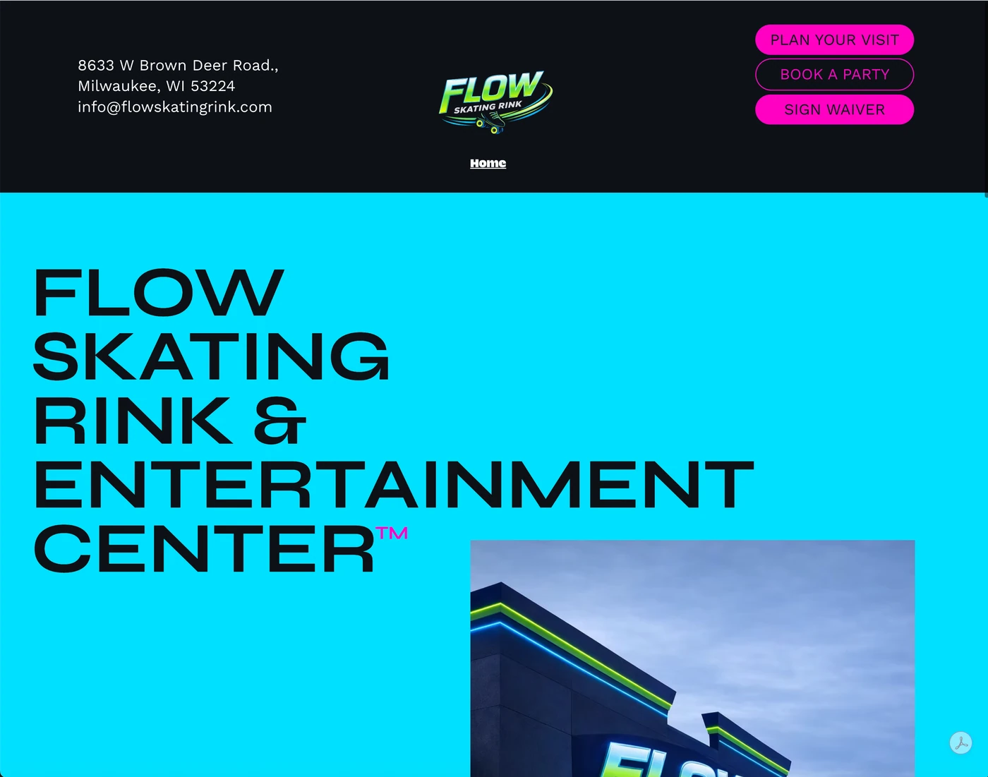 FLOW Skating Rink website, desktop capture