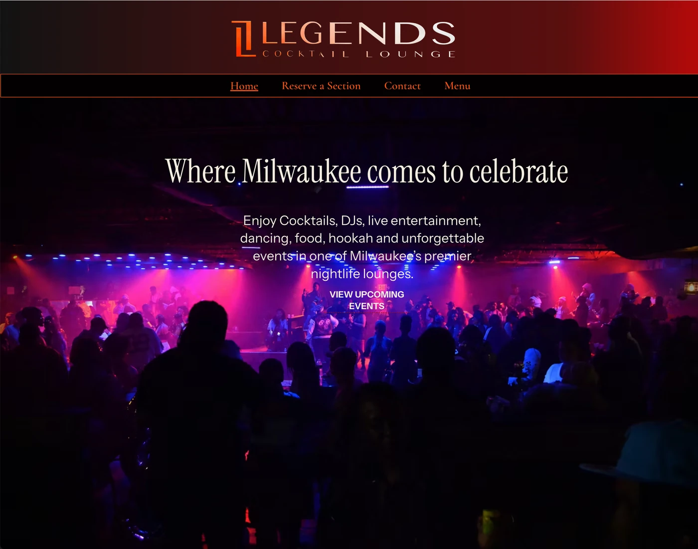 Legends Cocktail Lounge website, desktop capture