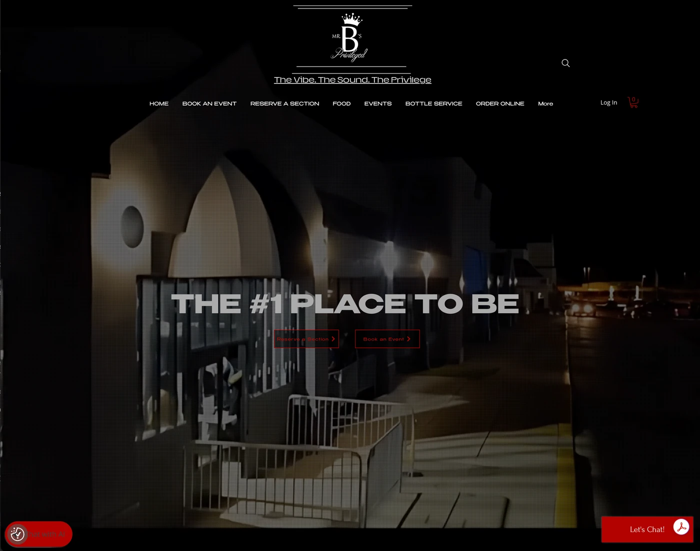 Mr. B’s Privileged Lounge website, desktop capture