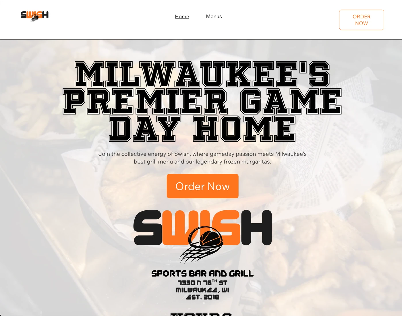 Swish Sports Bar website, desktop capture